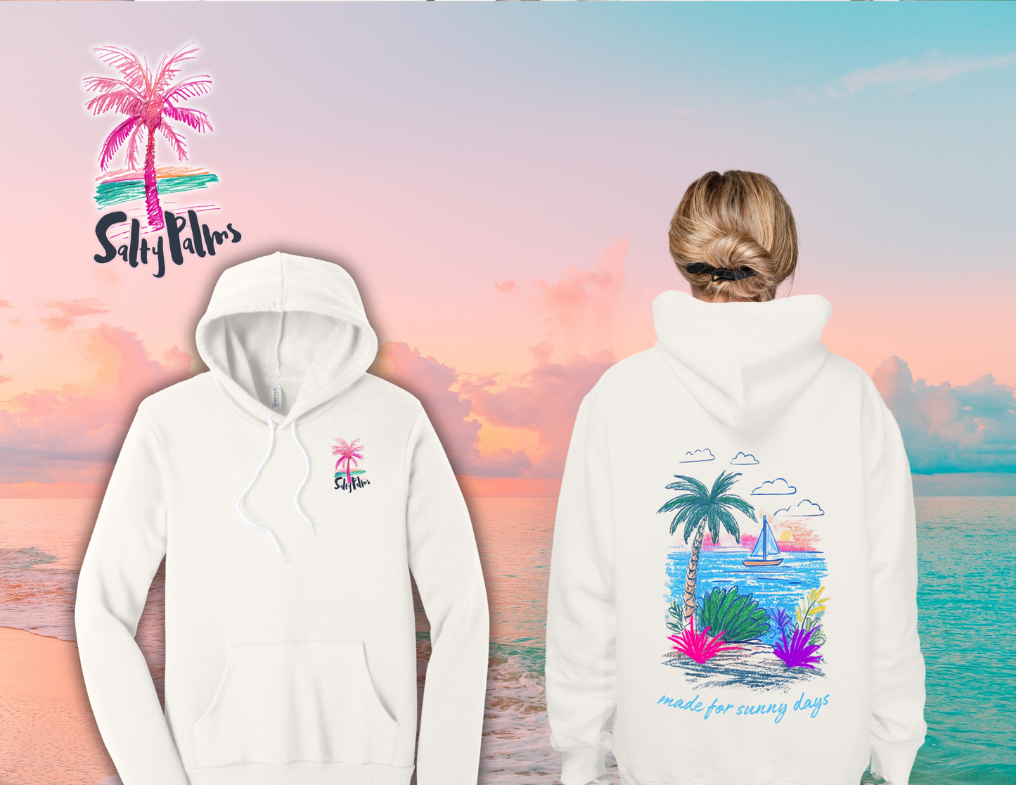Salty Palms Vintage White Hoodie- Made for sunny days