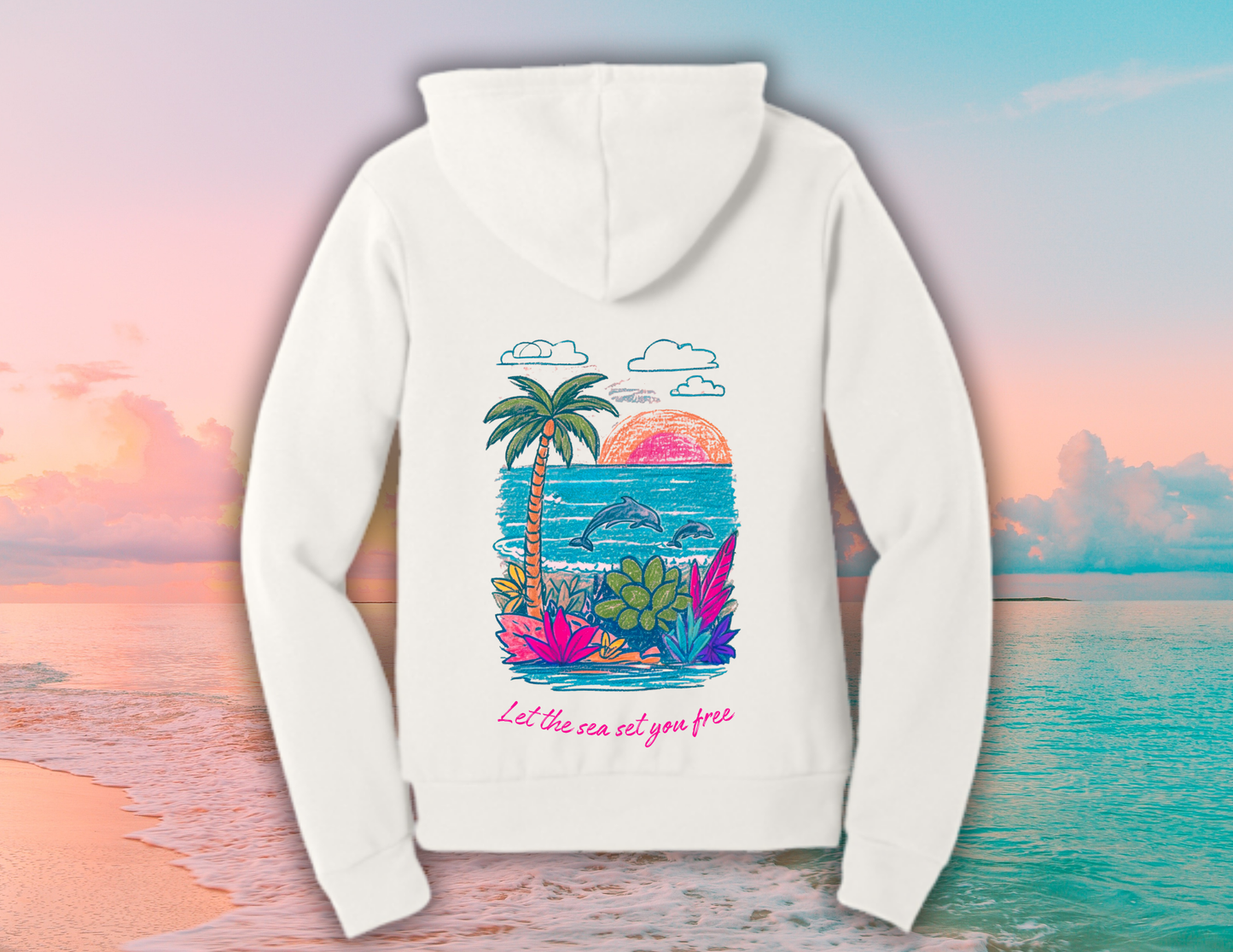 Salty Palms Vintage White Hoodie- Let the sea set you free