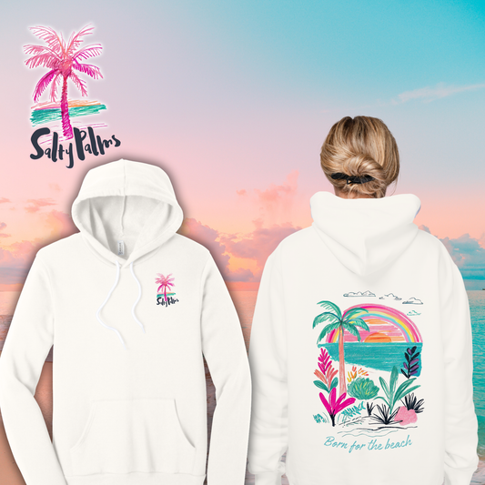 Salty Palms Vintage White Hoodie- Born for the Beach