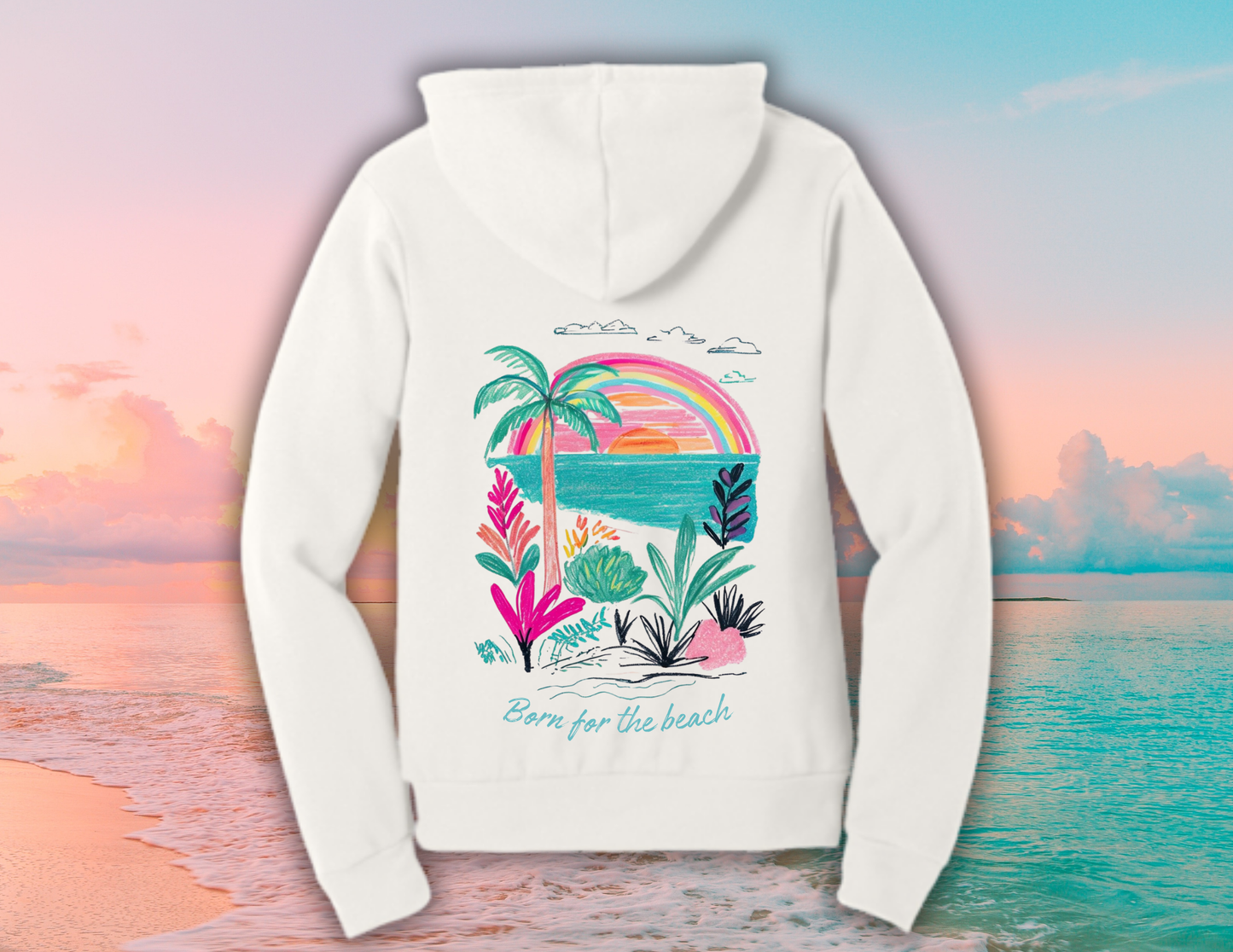Salty Palms Vintage White Hoodie- Born for the Beach