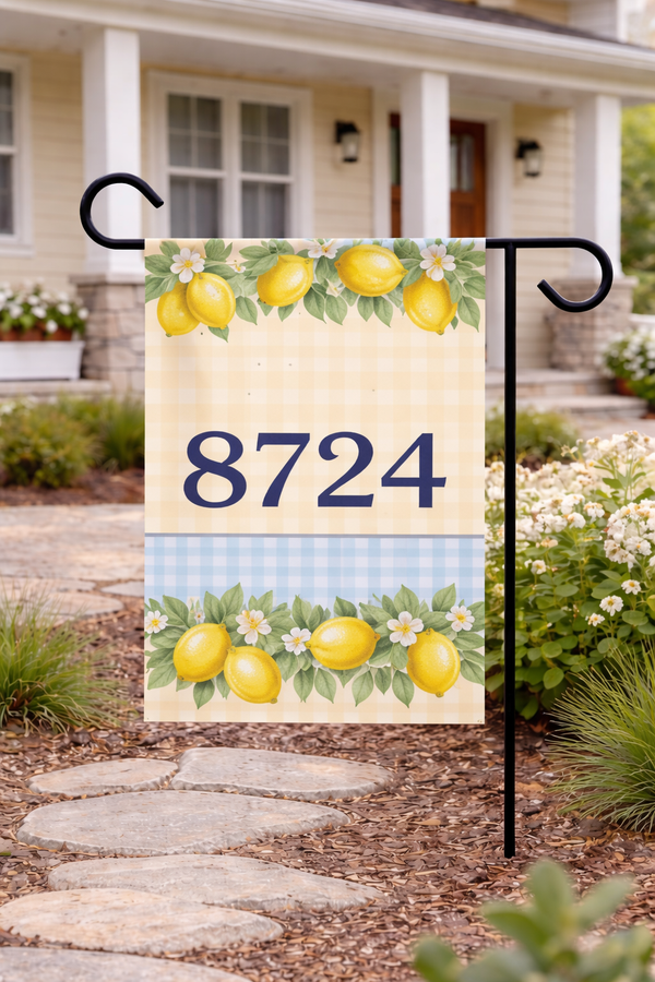 Lemon Custom House Number Flag 12x18