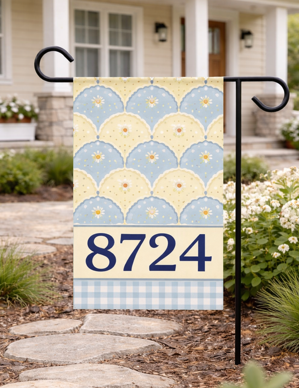 Gingham Custom House Number Flag 12x18