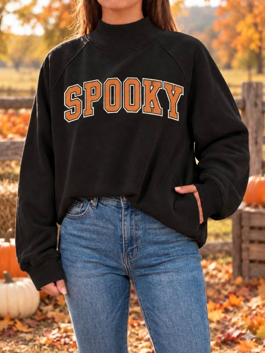 Spooky Varsity Mock Neck Sweatshirt